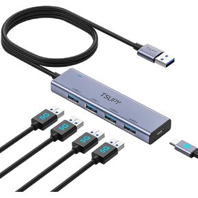 10Gbps USB Hub, TSUPY USB 3.2 Hub 4-Ports with 4ft Extended Cable,Ultra-Slim Aluminium USB 3.2 Gen 2 Splitter Fast Data Transfer USB Port Extender for MacBook,Chromebook,Mobile HDD,Laptops