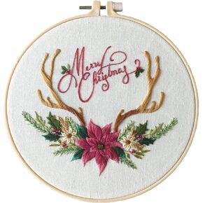 IUHUI Embroidery Kit for Beginners Adults - Merry Christmas Easy Patterns, DIY Hand Stitching Embroidery Set with Hoop (Christmas Wreath)