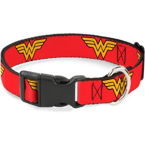 Buckle-Down Plastic Clip Collar - Wonder Woman Logo Red - 1.5" Wide - Fits 16-23" Neck - Medium