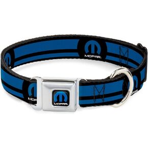طوق الكلب حزام الأمان في مشبك - شعار Mopar/شريط أسود/أزرق - 1 "عريض - يناسب 15-26" الرقبة - كبيرة