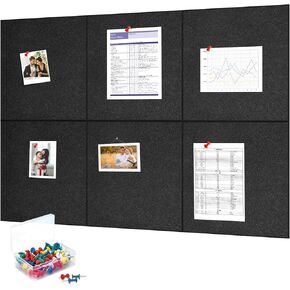 Cork Boards for Walls 8 Pack, 12"x12" Reusable Felt Wall Tiles, Black Square Felt Board Replacement, Removable Large Bulletin Board, Push Pin Cork Board for Office, Home, Classroom
