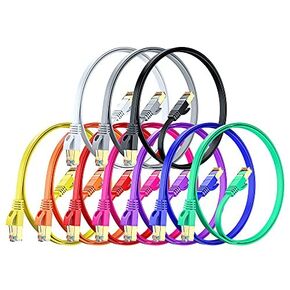 Cat 7 Ethernet Cable 15 ft - with a Flat, Space-Saving Design High-Speed Internet & Network LAN Patch Cable, RJ45 Connectors - 15ft / Multicolor / 10 Pack - Perfect for Gaming, Streaming, and More