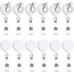 12 PCS Retractable Badge Holder Clip, Heavy Duty Badge Reels Plastic Id Name Badge Holder Id Card Holder Lanyard Retractable with Swivel Alligator Clip for Students Teachers Office Workers, White