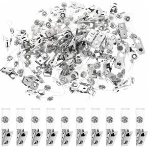 200 Pcs Metal Badge Clips, Universal Name Tag Clips Premium Double Hole ID Badge Holder Clip with Clear PVC Straps Name Tag Holder Lanyard Clips Adapter for ID Cards, Work Badges, Office Supplies