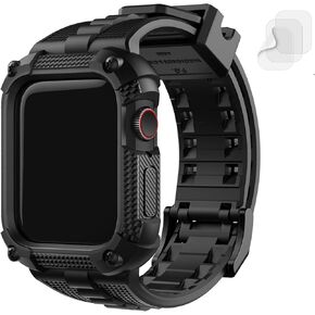 Fullmosa Watch Band, Rugged iWatch Band Silicone with Screen Protector and Bumper Case for Men, Compatible with Apple Watch Series 6/5/4/SE2/SE (44mm, Black)