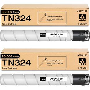 TN-324 TN324 Toner Cartridge Replacement for Konica Minolta TN324K A8DA130 Toner Cartridge Works with Bizhub C258 C308 C368 Printers, 2 Pack TN324 Black Toner Cartridges