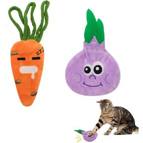 ألعاب Plush Cat 2pcs ، والجزرة اللطيفة ، والبصل ، وألعاب Catnip Toys & Cat Crinkle Toys ، ورقة صوت متينة مزدوجة في الداخل لصنع الصوت عند مضغ ودقة ألعاب القطط الداخلية القطة