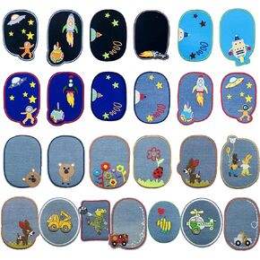 Woohome 25 pcs الحديد على بقع الحديد على بقع الدنيم نظام الطاقة الشمسية خياطة تصحيحات إصلاح الركبة حيوانات جينز تصحيح الحديد في الداخل للملابس جينز وإصلاح DIY