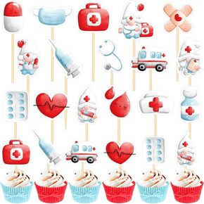 48PCS Nurse Cupcake Toppers Nursing School Graduation Cupcake Picks for Medical Rn Nurse Grad Themed Birthday Party Cake Decorations