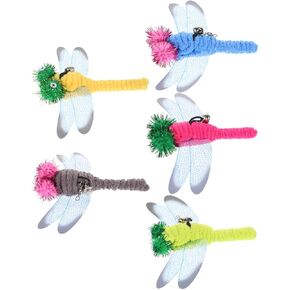 POPETPOP 5 Pcs Cat Scratching Toy Bulk Toys Dragonfly Cat Replacement Cat Worm Toy Cat Wand Attachments Cat Worms and Dragonfly Refill Dragonfly Cat Toy Wand Da Bird Cat Toys Catch Kitten