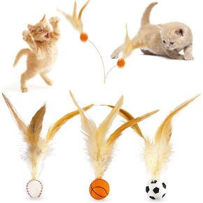 Cat Feather Bouncy Ball Toys, 3 PCS Cat Bulk Bouncy with Feathers, Elastic Bouncy Ball Cats Toys Set for Bored Indoor Adult Kitten Cats