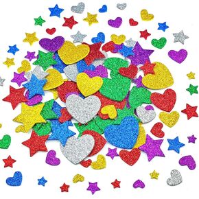342PCS Heart and Star Foam Glitter Stickers，Self Adhesive Puffy Shapes for Arts & Crafts Supplies,Valentines Day Materials for Greeting Card (342)