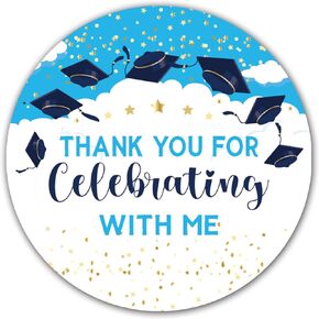 50 PCS حفل التخرج الأزرق لصالح الملصقات ، 2 "RoundGraduation شكرا لك ملصقات لكلية التخرج الثانوية مستلزمات التزيين الحزب.