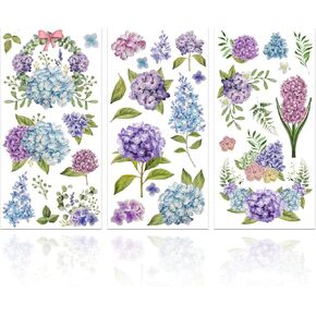 GLOBLELAND 3 Sheets Hydrangeas Flower Theme Decor Transfers 6x12inch Floral Art Furniture Transfer Stickers Rub on Transfer Stickers Wall Art Decals for Bedroom Living Room Desk Table Decoration