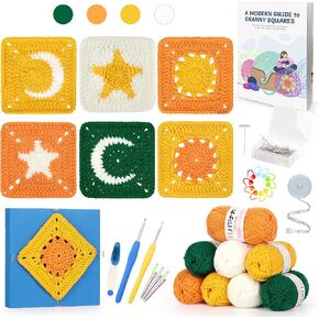 Katech Crochet Kit for Beginners, Sun Star Moon Granny Square Crochet Starter Kit for Adults Includes Crochet Blocking Mat Crochet Book, Beginner Crochet Kit Learn to Crochet Granny Squares