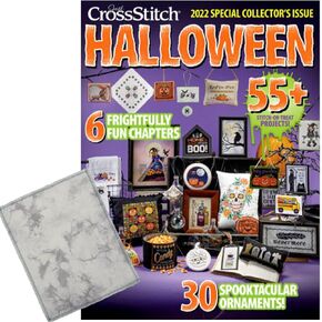 حزمة مجلة Halloween Cross Cross Cross - Just Cross Stitch Magazine 2022 إصدار جامع هالوين الخاص مع Hand Daled Aida 14 Count Cross Stitch Halloween Fabric