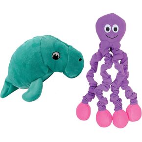SmartPetLove Snuggle Puppy Tender-Tuffs Large Plush Dog Toys Bundle - Manatee and Stretchy Octopus Durable Tug of War Toys