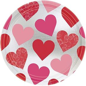 Amscan Valentine 9" Key To Your Heart Metallic Paper Plates, 8 Ct. | Party Tableware