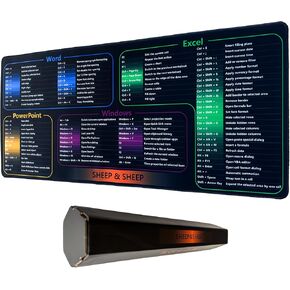 SHEEP&SHEEP Excel Cheat Sheet Desk Pad & Shortcuts Mouse Pad - XXL 35.4"x15.7" Water-Resistant Surface with Anti-Slip Base Excel Pad for Office, Gaming, Design