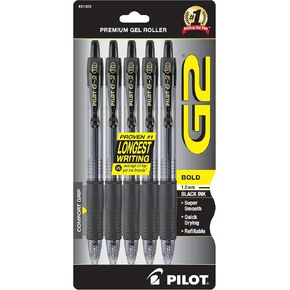 PILOT, G2 Premium Gel Roller Pens, Bold Point 1 mm, Black (Pack of 6, 30 Count Total)