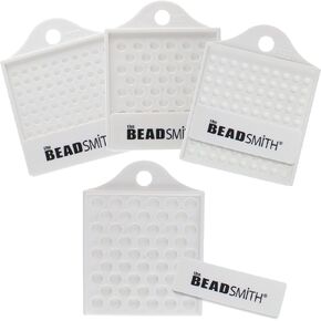 The Beadsmith Bead Counter Set – 4 Trays in Assorted Sizes, for 3-8mm Beads, w/Adjustable Slider for Set Quantities, Use to Count, Sort and Organize Beads and Pills