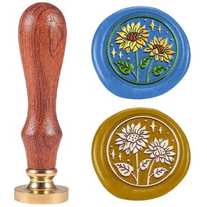 Sunflower Realistic 1" Wax Seal Stamp Retro Sealing Stamps Removable Brass Head Seal Stamp with Wooden Handle Sealing Wax Stamp for Envelope Greeting Letter Invitations Gift Wrapping Decor