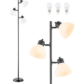 Modern Tree Floor Lamp for Living Room Bedroom, Tall Pole Standing Lamps with 3 Adjustable Rotating Heads for Office, Decor Corner, Reading Indoor, 3 Bright Lights LED Bulbs Included, Black