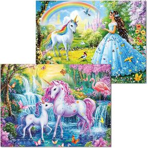Pack of 2, 100 Piece Jigsaw Puzzles for Adults and Teens and Kids Family Happy Games Princess Unicorns Puzzles