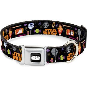 Dog Collar Seatbelt Buckle Star Wars Festive Candy Icons Collage Multi Color 9.5 to 13 Inches 1.0 Inch Wide
