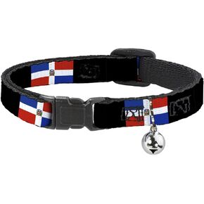 Cat Collar Breakaway Dominican Republic Flags Black Blocks 8 to 12 Inches 0.5 Inch Wide