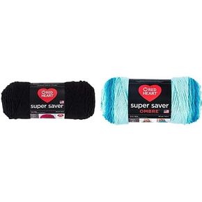 Red Heart Yarn Super Saver Yarn 312 Black, Teal Bundle Super Saver Ombre Yarn, 10 oz, Scuba