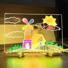LED Note Board مع ألوان ، لوحة رسائل أكريليك LED ، تضيء لوحة محو الأكريليك الجاف مع حامل قابل للتعديل و 7 ألوان القلم ، لوحة الرسم المضيئة اللوحة الجافة للمدرسة Office School Home (20*20cm)