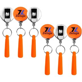 25-514 6pcs Retractable Pull Pen Pencil Holder with 26'' Steel Pull Wire, Elastic Silicone Lanyard Pen Holder, Orange