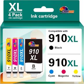 Clorisun 910XL 910 Ink Cartridges for HP Printers Compatible for HP 910XL Ink Cartridges Combo Pack Replacement HP OfficeJet Pro 8020 8025 8035 8028 8022 8010 8015(Black Cyan Magenta Yellow, 4PK)