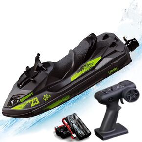 UDI023 RC Jet Racing Boat Remote Controlled Motorboat Watercraft 20km/h with LED 7.4V 2000mAh 2-Battery for Boys Kids Beginners on Lake Pool (Green)