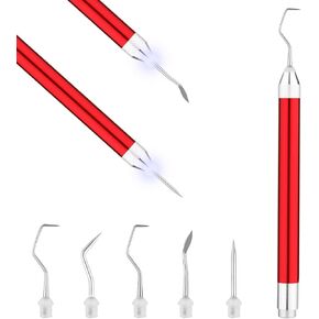 LED Weeding Tool for Vinyl with 5 Kinds of Hooks, Craft Weeding Tools for Vinyl with Light, Pin Pen Weeding Tool Set for Silhouettes Cutting DIY Crafting, No Battery (Red)