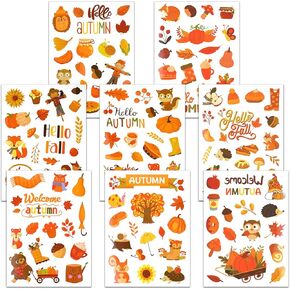 ملصقات Howaf Hello Fall - ملصقات مخطط الخريف ، 450 بكسل أوراق القيقب اليقطين لكتاب القصاصات ، المجلة ، حرفة التقويم DIY