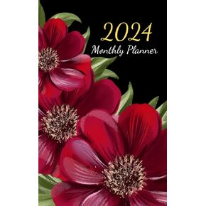 2024 Monthly Planner: Small Size 5x8 Inches | One Year Calendar Schedule Organizer (12 Months from January to December) with Holidays | Red Flowers Cover