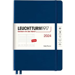 Leuchtturm1917 - Daily Planner 2024 مع كتيب إضافي ، غلاف متوسطة (A5) ، البحرية (1 يناير - 31 ديسمبر 2024)