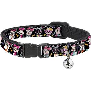 Buckle-Down Breakaway Cat Collar - Mini Minnie Expressions/Bows Black/Multi Color - 1/2" Wide - Fits 8-12" Neck - Medium