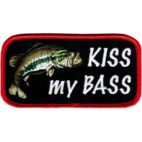 Kiss My Bass Embroidered Patch Largemouth Bass Fishing Iron-On Novelty Joke Gift