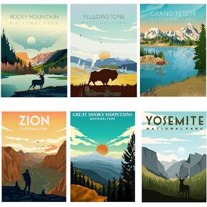 Baipisan 6 Packs Paint حسب عدد المبتدئين في المبتدئين ، National Park Painting by Number Kits on Canvas بدون إطار ، Lanscape Craft Arts for Home Wall Decor