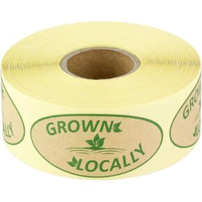 Grown Locally Stickers (2 x 1 inch, Oval Shape - 300 Labels) Locally Grown Labels for Food Packaging, Grocery Stores or Farmer's Markets