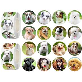 600 Pcs Dog Stickers for Kids- 1.5 Inch Round Stickers Roll 16 Tyles Cute Puppy Kindergarten Stickers Teacher Sticker for Kids Birthday Party School Reward Giveaways