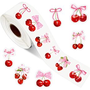 1000PCS Coquette Cherry Sticker Laser Pink Bow Paper Secal Cute Hololographic Fruit Fruit Deal Standser for Planner Gare Envelope Scrapies DIY Supplies ، 1.5 in