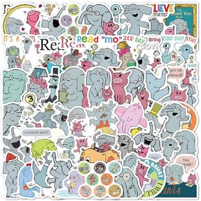 60 PCS Elephant and Piggie Cartoon Cartoon Cartoon Cartoon Fait For Kids ، ملصقات ممتعة ممتعة لزجاجات المياه ، كتب القصاصات ، الهواتف ، الأمتعة ، الدراجات ، ألواح التزلج ، أجهزة الكمبيوتر المحمولة (الأفيال والخنازير 01)