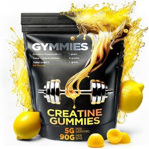Creatine Monohydrate Gummies - Muscle Growth, Performance, Endurance - 1 Gram Creatine per Gummy - Vegan, Non-GMO, Gluten-Free, Made in USA - 90ct - Lemon Flavor
