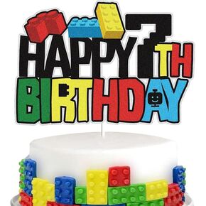 Building Blocks Happy 6th Birthday Cake Topper Colorful Glitter 6 Six Years Old Sixth Birthday Building Brick Theme Birthday Party Supplies for Boys Girls Kids (6)
