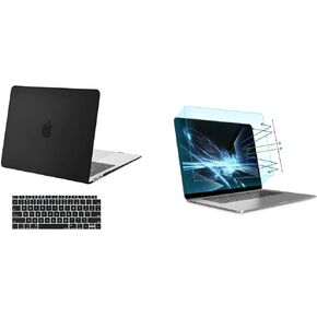 MOSISO Compatible with MacBook Air 13 inch Case 2020-2018 Release A2337 M1 A2179 A1932, Plastic Hard Case&Keyboard Cover&Screen Protector Matte Blue Light Blocking Anti-UV Eye Protection Filter, Black