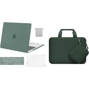 MOSISO Compatible with MacBook Pro 13 inch Case M2 2024-2016 A2338 M1 A2251 A2289 A2159 A1989 A1708 A1706, Plastic Hard Shell&Keyboard Cover&Screen Protector&Pouch&Bag, Midnight Green&Emerald Green